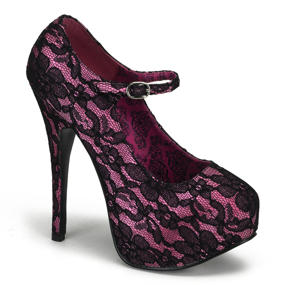 Bordello Womens Pumps TEEZE-07L H. Pink Satin-Blk Lace