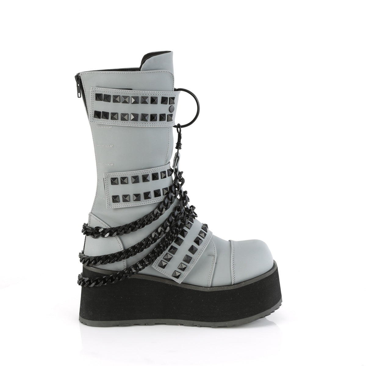 DemoniaCult Mens Boots TRASHVILLE-138 Grey Multi Reflective Vegan Leather