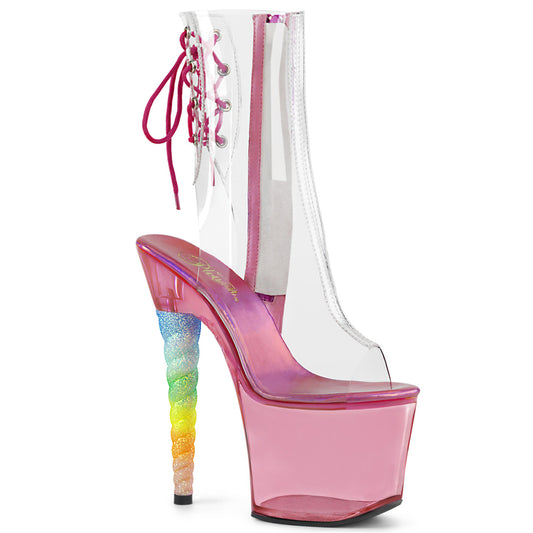 Pleaser Womens Ankle Boots UNICORN-1018C Clr/Bubble Gum Pink Tinted