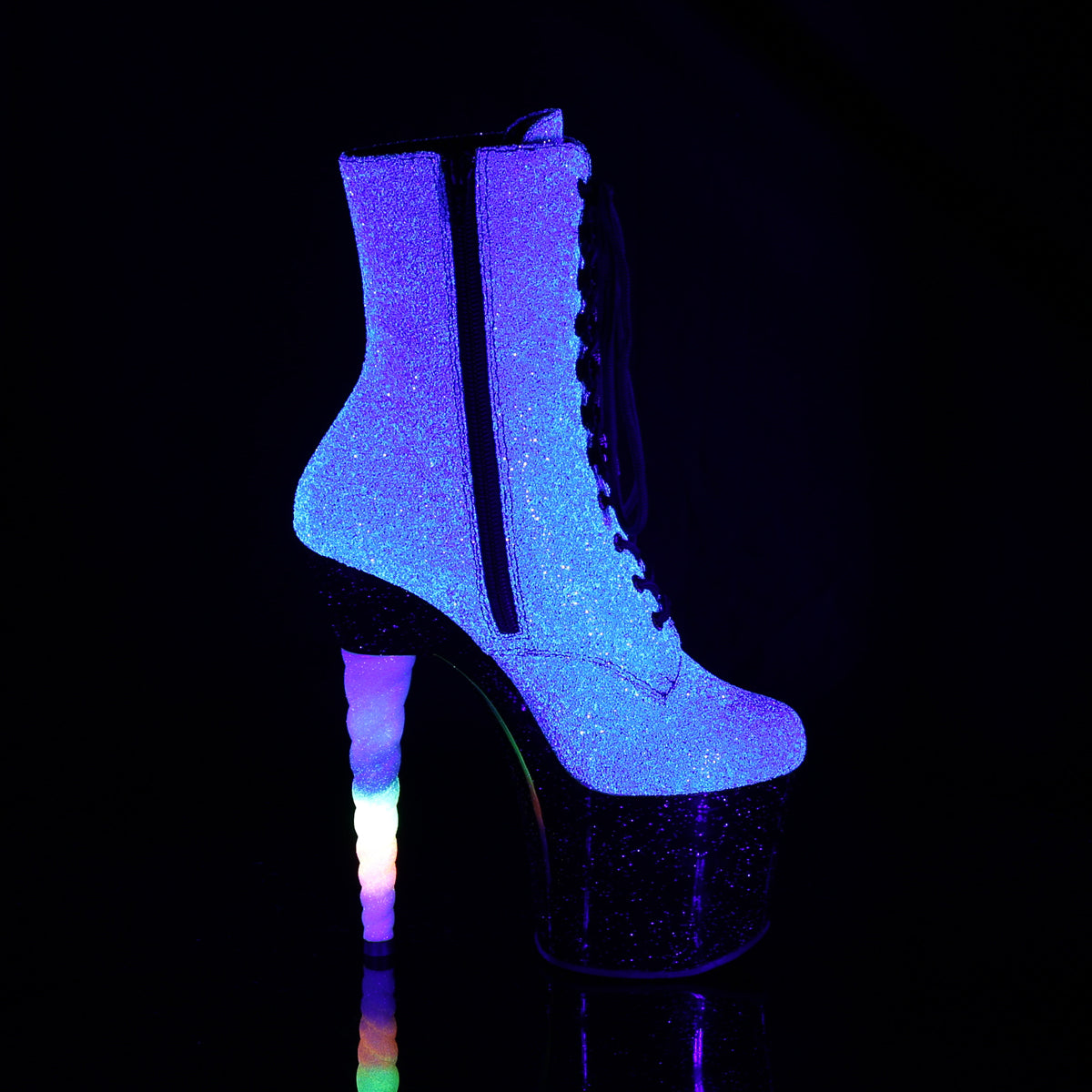 Pleaser Womens Ankle Boots UNICORN-1020G Purple-Blue Glitter/Blk