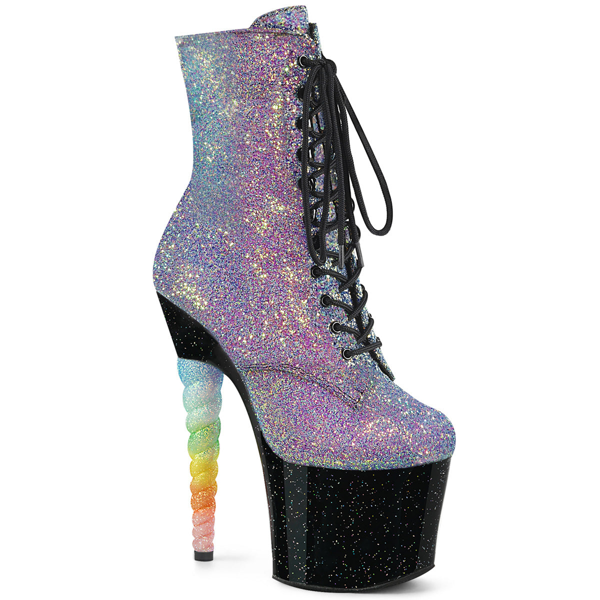Pleaser Womens Ankle Boots UNICORN-1020G Purple-Blue Glitter/Blk