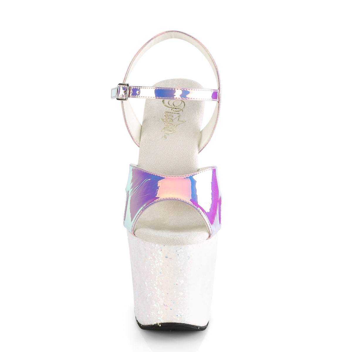 Pleaser Womens Sandals UNICORN-711LG Purple Shifting TPU/Opal Multi Glitter