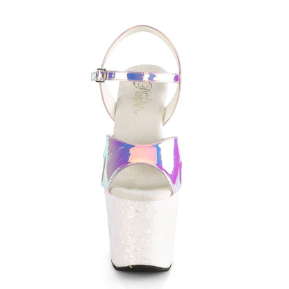 Pleaser Womens Sandals UNICORN-711LG Purple Shifting TPU/Opal Multi Glitter