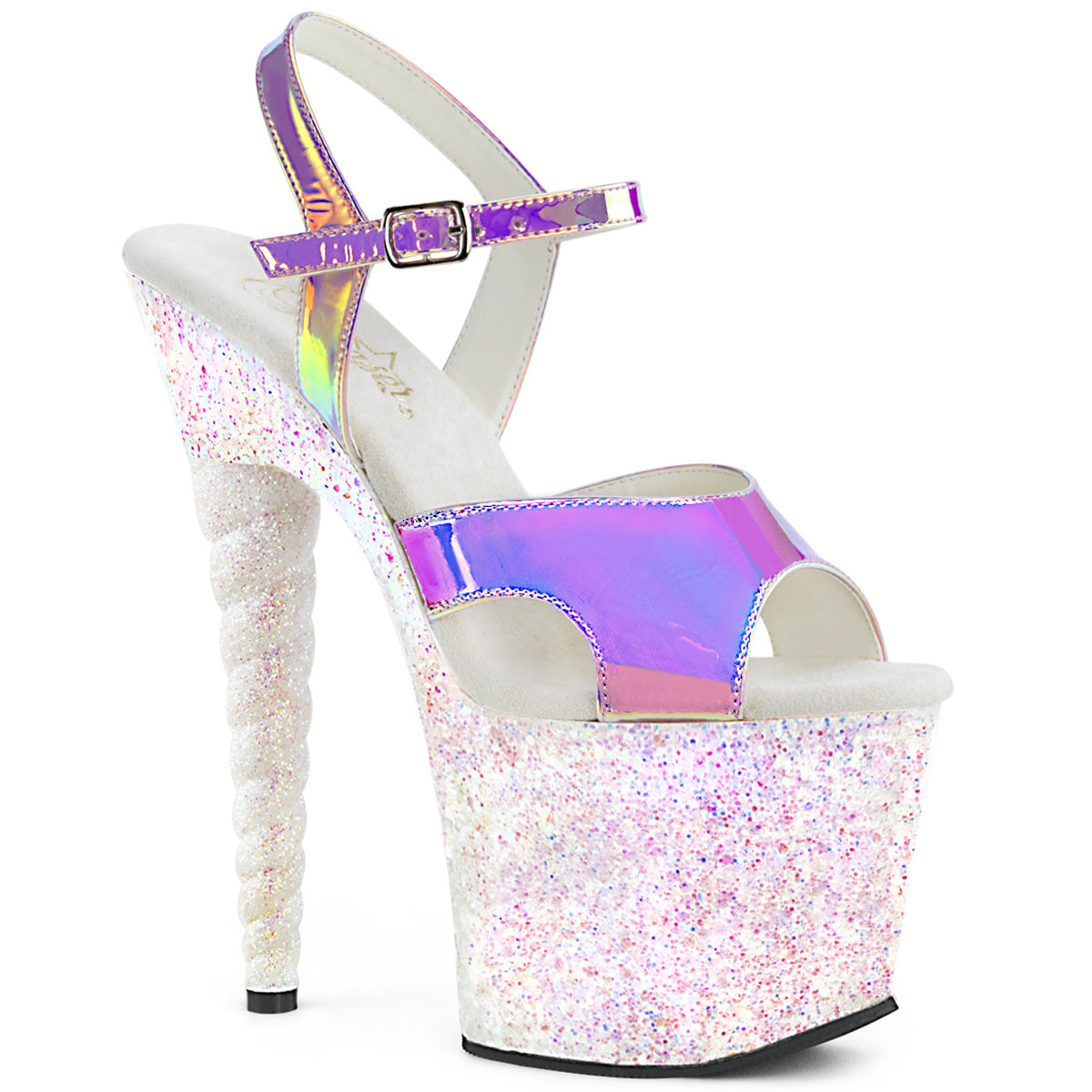 Pleaser Womens Sandals UNICORN-711LG Purple Shifting TPU/Opal Multi Glitter