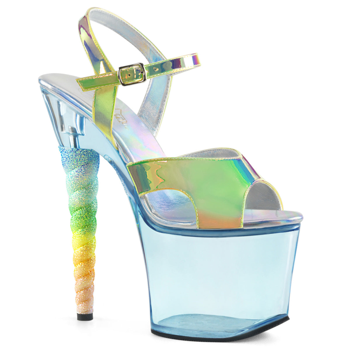 Pleaser Womens Sandals UNICORN-711T Green Shifting TPU/Baby Blue Tinted
