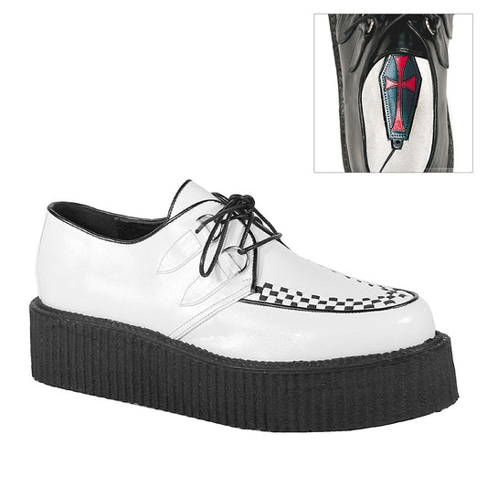 DemoniaCult Mens Low Shoe V-CREEPER-502 Wht Vegan Leather