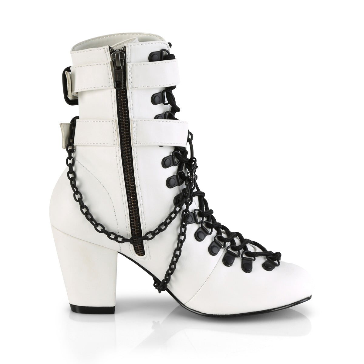 DemoniaCult Womens Ankle Boots VIVIKA-128 Wht Vegan Leather