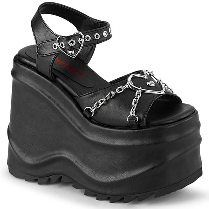 DemoniaCult Womens Sandals WAVE-09 Blk Vegan Leather