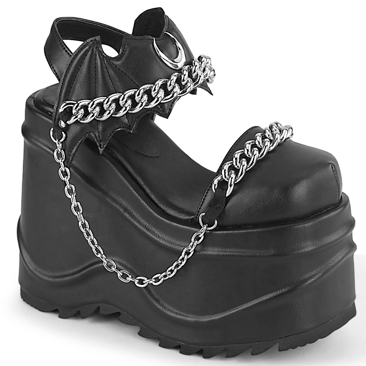DemoniaCult Womens Sandals WAVE-20 Blk Vegan Leather