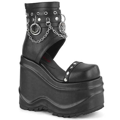 DemoniaCult Womens Sandals WAVE-22 Blk Vegan Leather
