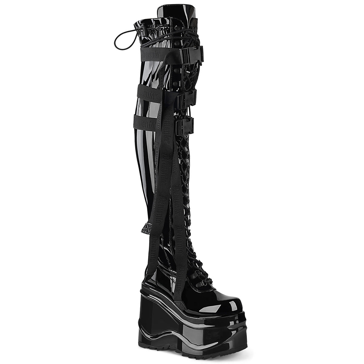 DemoniaCult Womens Boots WAVE-315 Blk Stretch Pat