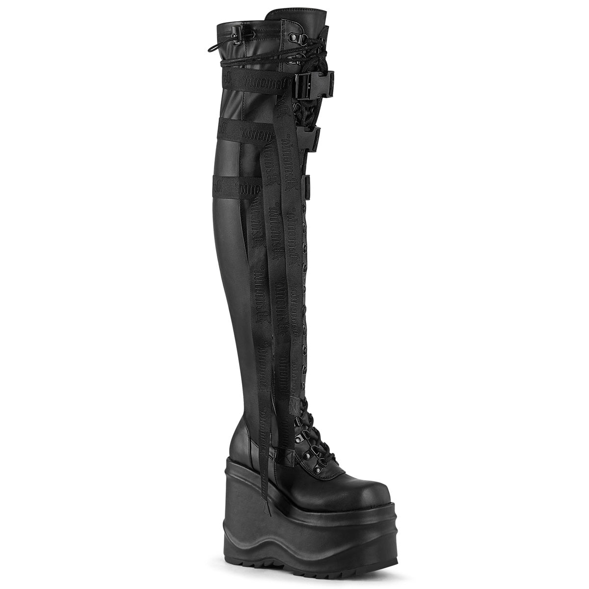 DemoniaCult Womens Boots WAVE-315 Blk Stretch Vegan Leather
