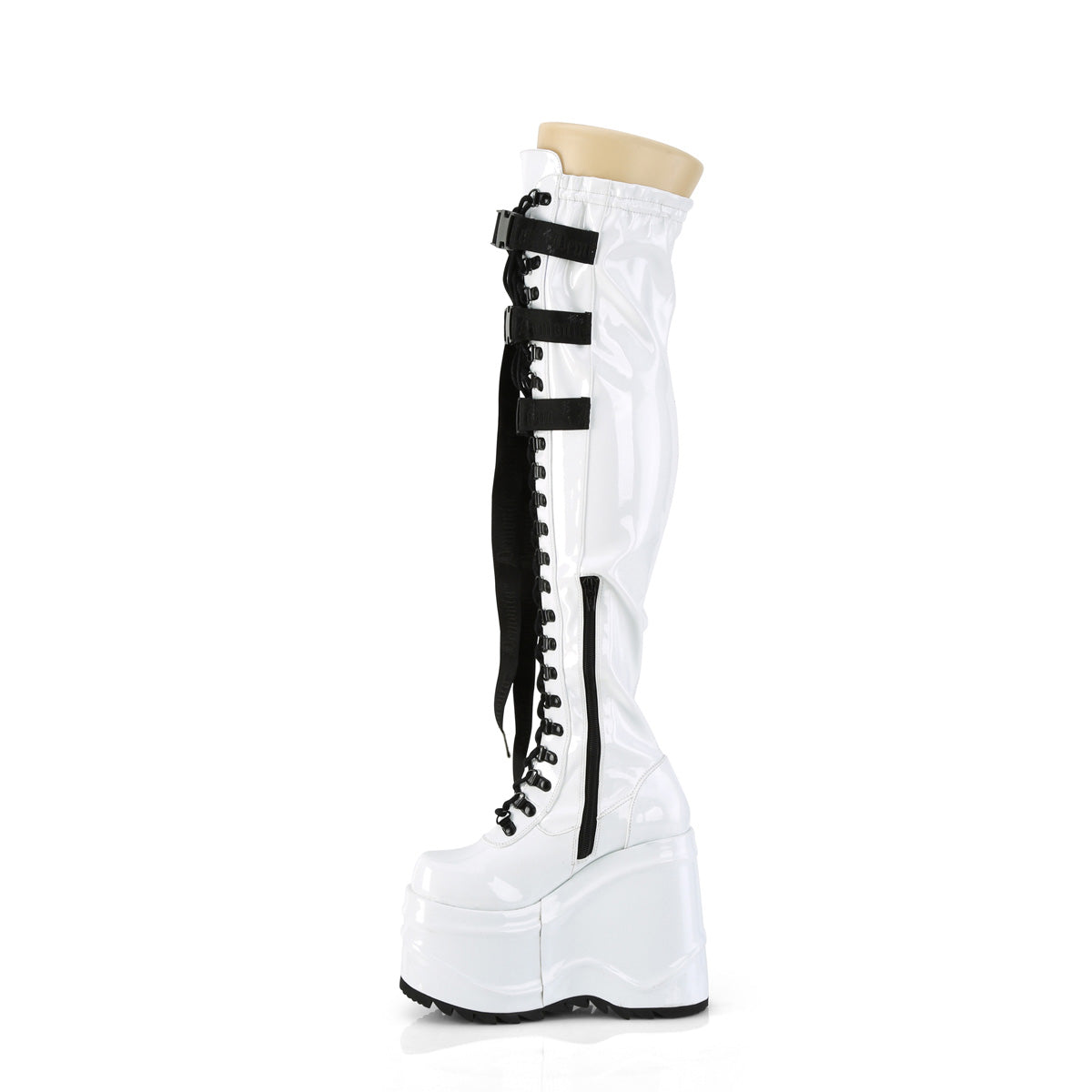 DemoniaCult  Boots WAVE-315 Wht Stretch Patent