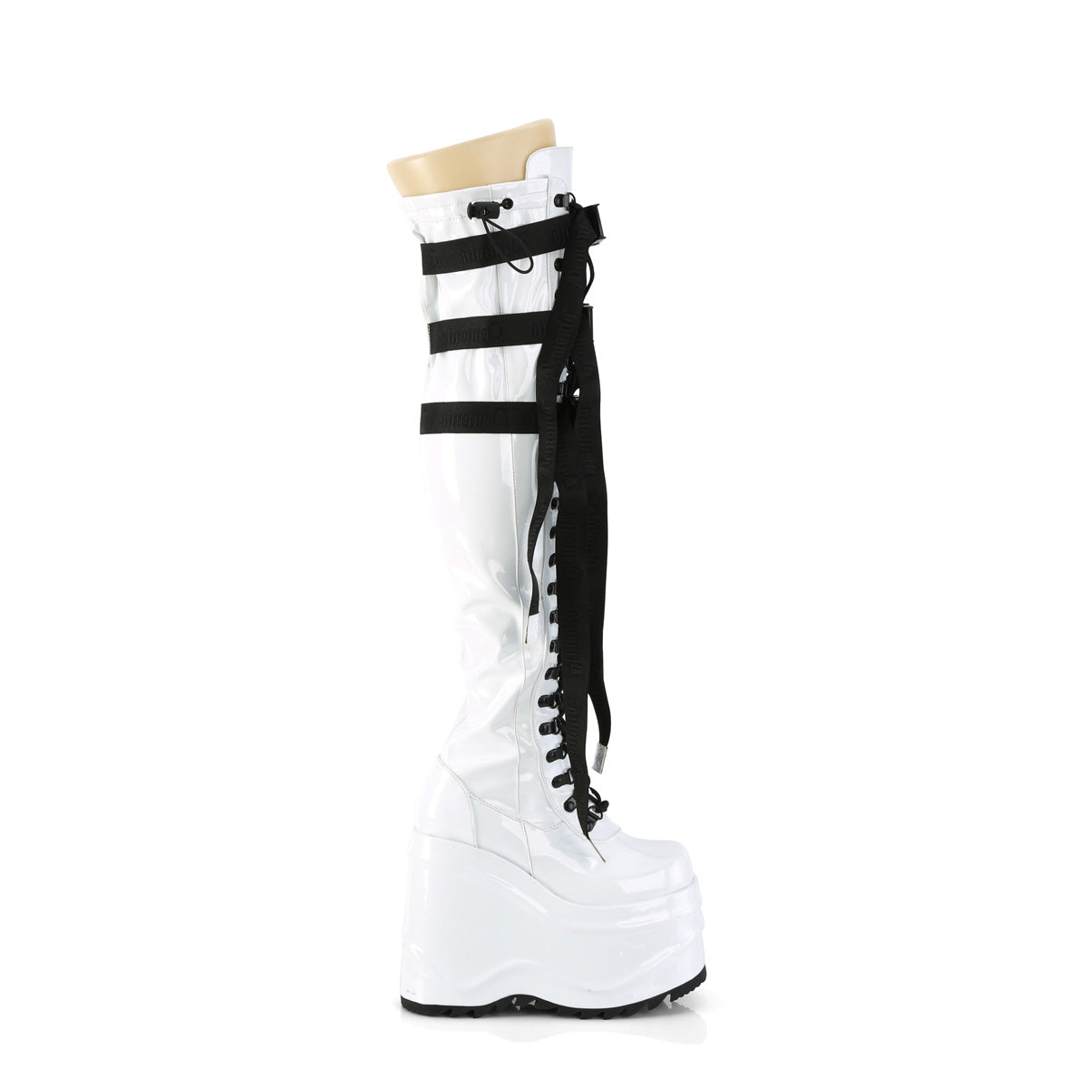 DemoniaCult  Boots WAVE-315 Wht Stretch Patent