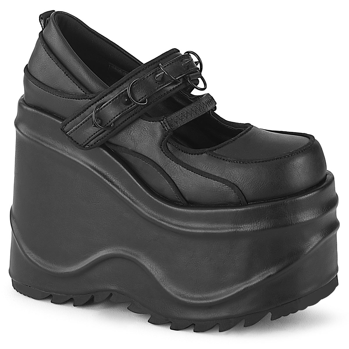 DemoniaCult Womens Pumps WAVE-48 Blk Vegan Leather