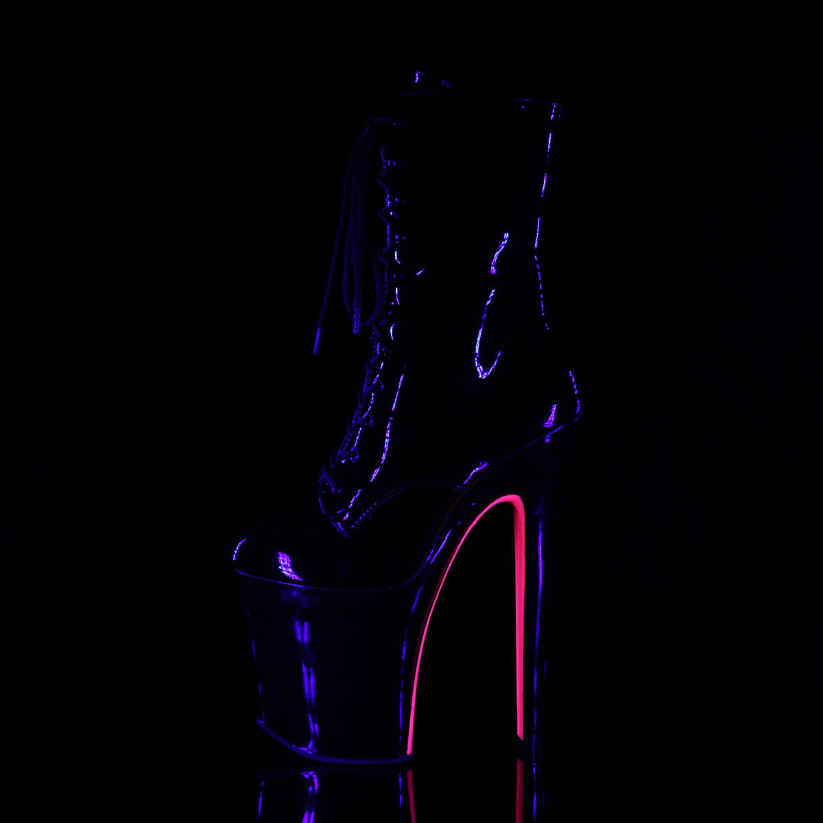 Pleaser Womens Ankle Boots XTREME-1020TT Blk Pat/Blk-Neon H. Pink