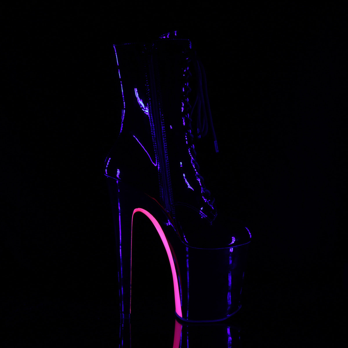 Pleaser Womens Ankle Boots XTREME-1020TT Blk Pat/Blk-Neon H. Pink