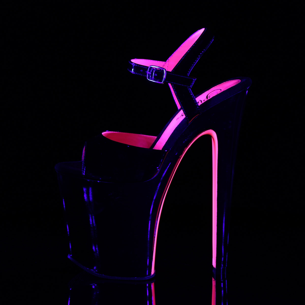 Pleaser Womens Sandals XTREME-809TT Blk Pat-Neon H. Pink/Blk