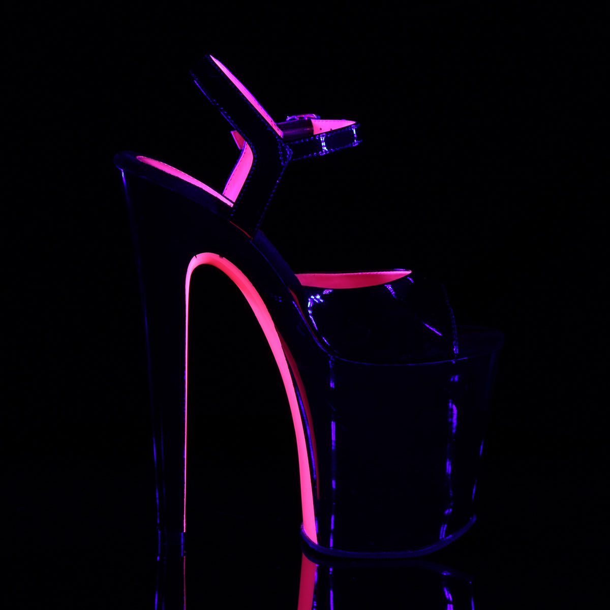Pleaser Womens Sandals XTREME-809TT Blk Pat-Neon H. Pink/Blk