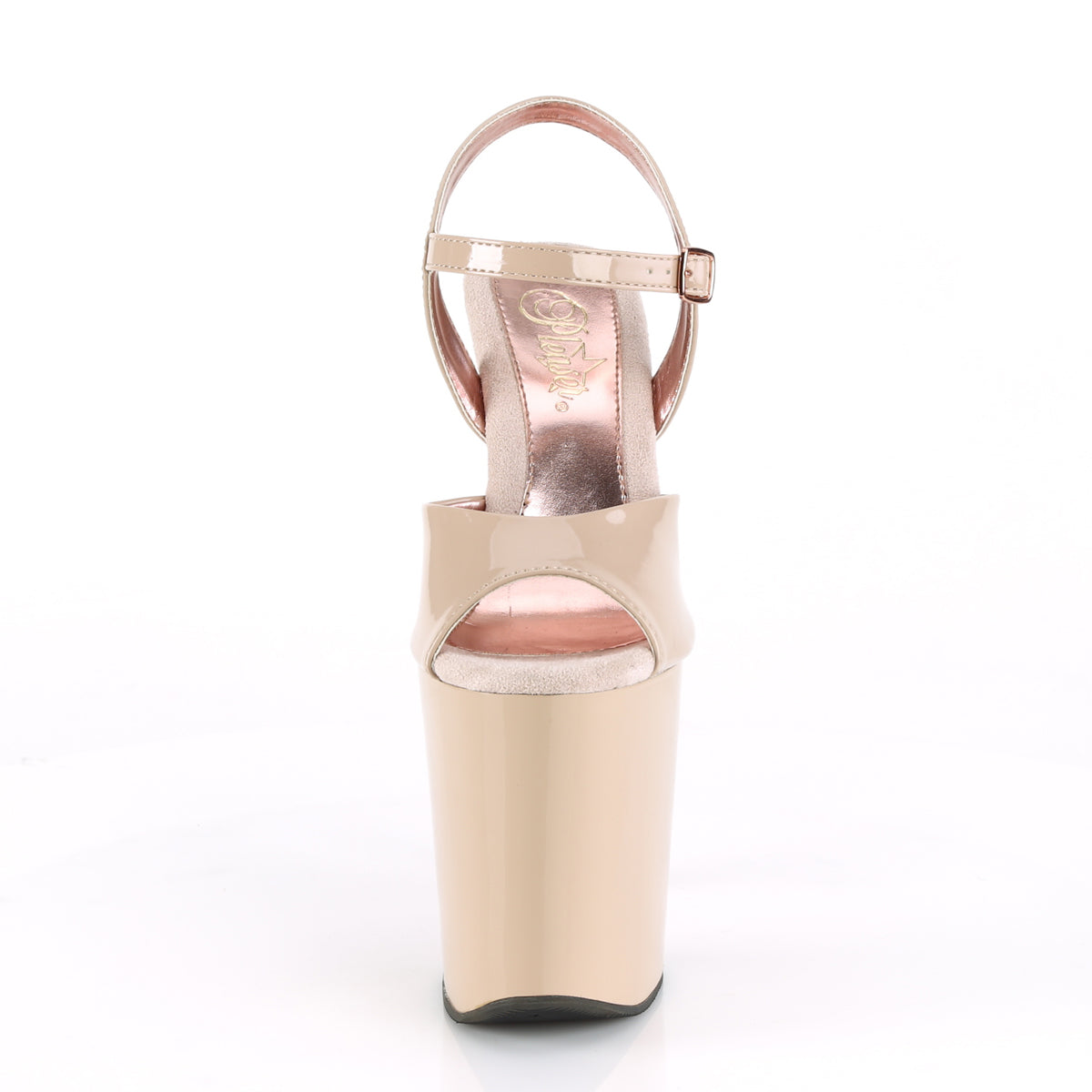 Pleaser Womens Sandals XTREME-809TT Nude Pat/Nude-Rose Gold Chrome