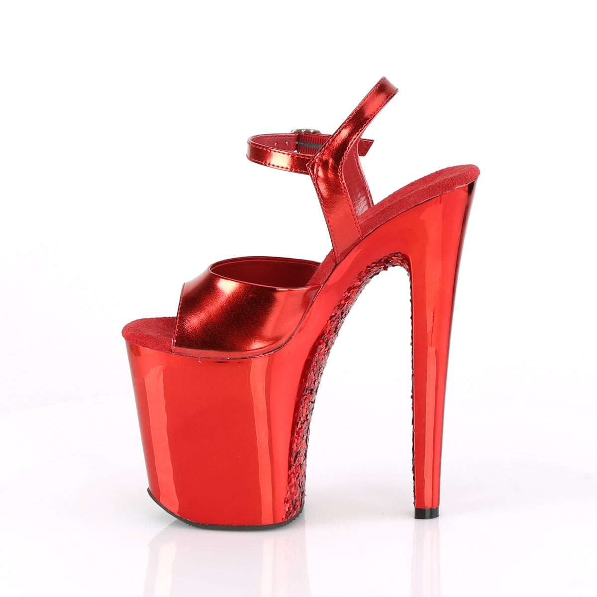Pleaser Womens Sandals XTREME-809TTG Red Metallic Pu/Red Chrome-Glitter