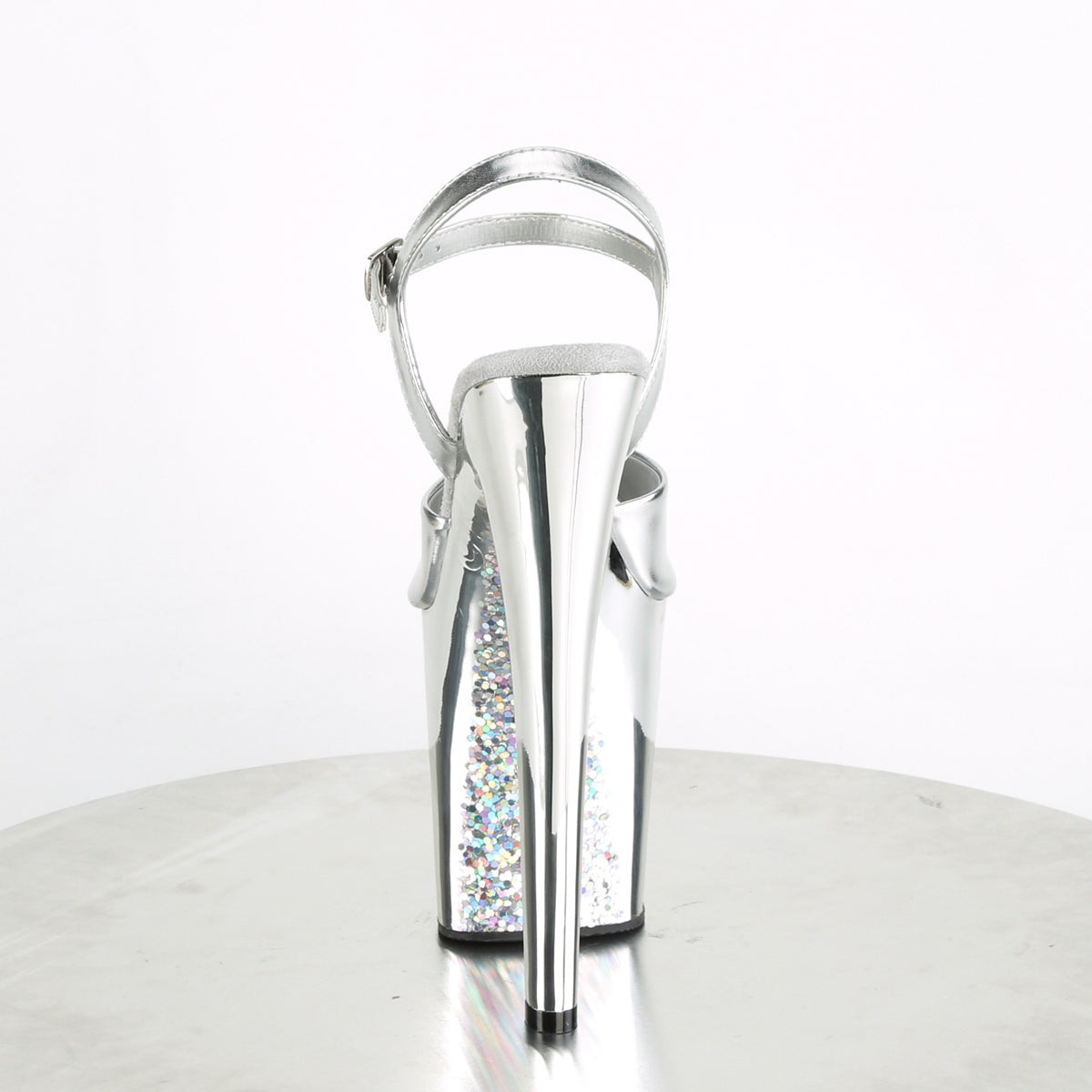 Pleaser Womens Sandals XTREME-809TTG Slv Metallic Pu/Slv Chrome-Glitter