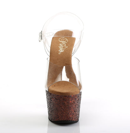 Pleaser Womens Sandals ADORE-708LG Clr/Copper Multi Glitter
